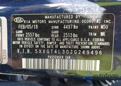 2018 Kia Optima S z USA, uszkodzony, nr VIN 5XXGT4L30JG249496